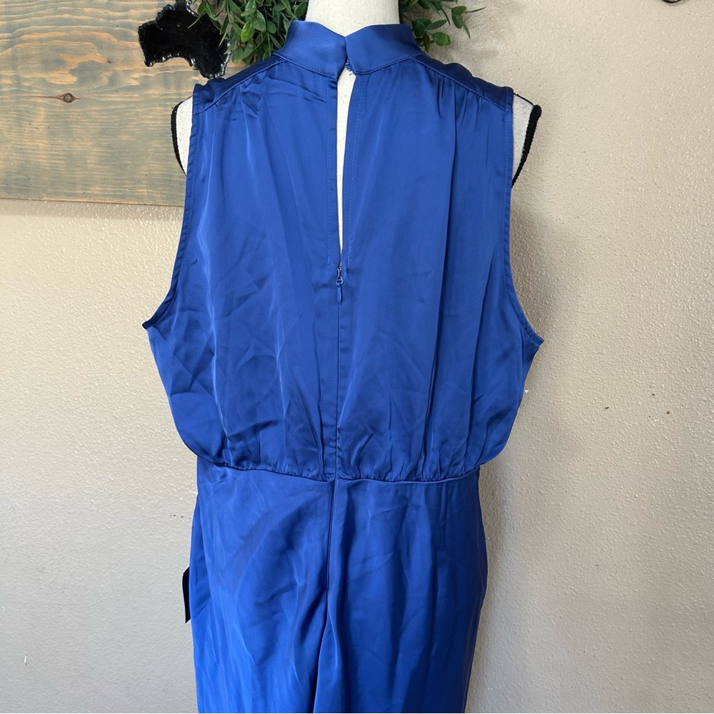 Lulus Classic Elegance Blue Satin Sleeveless Mock Neck Maxi Dress - Picture 5 of 8